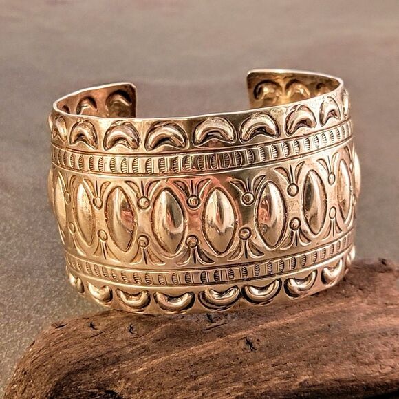 Marcella James Sterling Silver Navajo Stamped Wide Cuff Bracelet - Picture 3 of 13